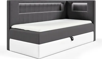 Produktbild von MEBLINI Kinderbett mit Bettkasten - Gepolstert Einzelbett mit Matratze - Polsterbett mit Stauraum - Bett mit Kopfteil - Stauraumbett - GARETH 3 - 100x200 Rechts - H3/Dunkelgrau Samt