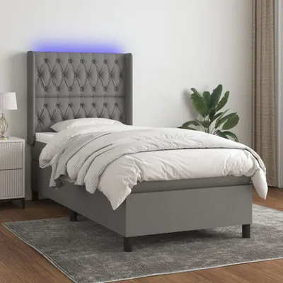 Produktbild von Boxspringbett mit Matratze & LED Dunkelgrau 100x200 cm Stoff , Klassische Betten Design 2024