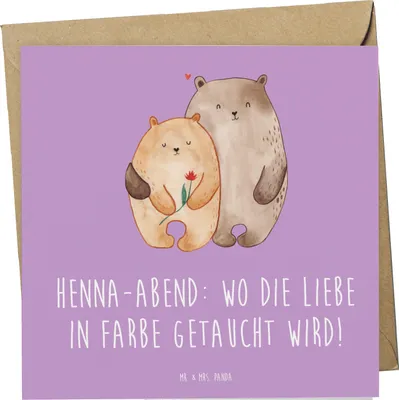 Produktbild von Mr. & Mrs. Panda Glückwunschkarte Henna-Abend Farbenliebe - Lavendeltraum - Geschenk, Glück, Heirat, Heiraten, Klappkarte, Grußkarte, anlasskarte, Braut, faltkarte, Liebe
