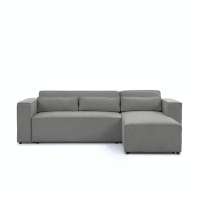 Produktbild von Ecksofa CASTEL L-Form Wohnzimmer Sofa mit Schlaffunktion Bettkasten Kord Lino Grau Rechts