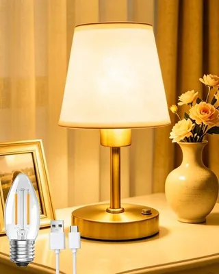 Zdjęcie produktu dla Lampa stołowa bezprzewodowa - złota - z możliwością regulacji jasności - w stylu retro, z akumulatorem 3600 mAh - idealna do sypialni i salonu