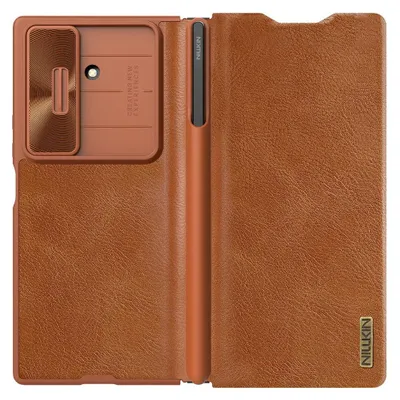 Produktbild von Hadyhülle mit Klappe und Stift für Galaxy Z Fold7, Nillkin Qin Leather Pro Styl Pen Case, Braun