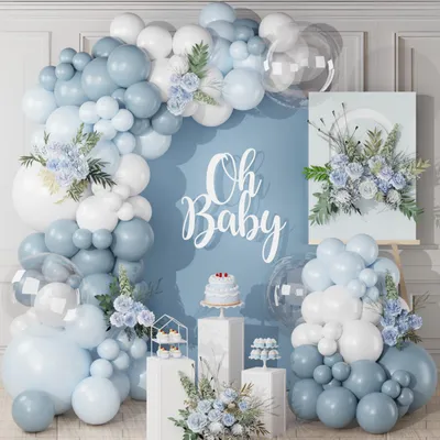 Image de Kit de guirlande de ballons - 122 pièces - Décoration pour fêtes - Bleu et blanc