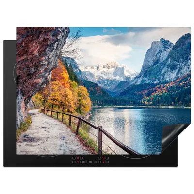 Produktbild von KitchenYeah© Herdabdeckplatte Berge - See - Weg - Natur - Wasser , 70x52cm, Küche Deko, Glaskeramikkochfeld Herdabdeckung, Abdeckplatte fùr Kochfeld