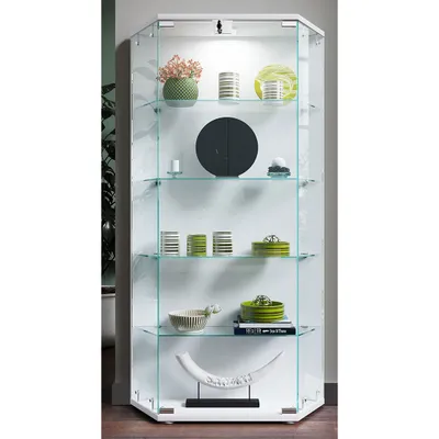 Produktbild von VCM Glasvitrine stehend | Vitrine Glas mit ESG-Sicherheitsglas | Maße ca. H. 114 x B. 83 x T. 17 cm | Standvitrine Glas | Modern und platzsparend | Glas Vitrinenschrank – Cenila L