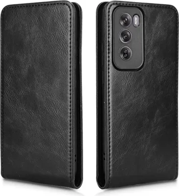 Productafbeelding van Hoesje voor Oppo Reno12 - Phonesta leren portemonneehoesje, verticaal openklapbaar - Zwart