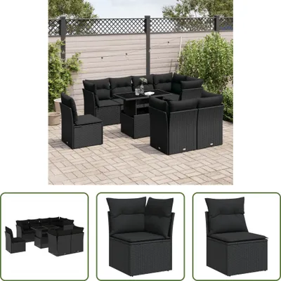 Produktbild von The Living Store 9-tlg. Garten-Sofagarnitur mit Kissen Schwarz Poly Rattan