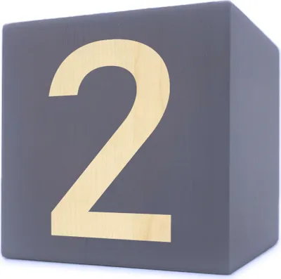 Image de Lettre en bois cube, 5 x 5 cm, gris, chiffre 2