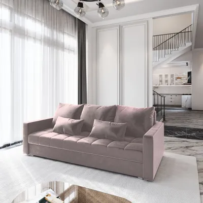 Produktbild von Sofa SIRO Rosa Plüsch-Stoff mit Schlaffunktion, Sofa mit Bettkasten, Sofa mit Bettkasten, Wohnzimmersofa, Couch, Soffa, Bettsofa, Couchgarnitur- Rosa, KRONOS 27