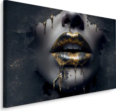 Produktbild von Muralo CANVAS Leinwandbild Abstrakte MUND Lippen Frau Gesicht 3D Effekt für Wohnzimmer Br. 120 cm x Hö. 80 cm
