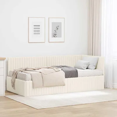 Productafbeelding van Maison Exclusive - Hoekbedframe met matras, 2 stuks, crème, 90 x 190 cm, fluweel