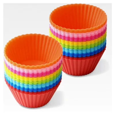 Produktbild von Wiederverwendbare Silikon-Backförmchen, 48 Stück, antihaftbeschichtet, lebensmittelechtes Silikon, Cupcake-Förmchen, Muffins – 8 Farben