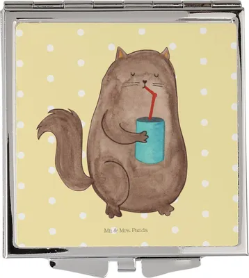 Produktbild von Mr. & Mrs. Panda Kosmetikspiegel Katze Dose - Gelb Pastell - Geschenk, Kleiner Spiegel, trinken, Cats, Katzen, Taschenspiegel, Cat, Durstig, Klappspiegel, Schminkspiegel