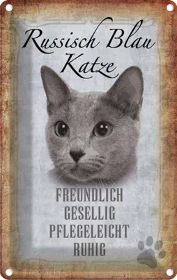 Produktbild von vianmo Blechschild 30x20 cm russisch blau Katze Tier Haustier