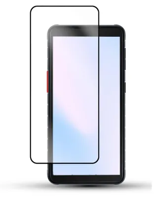 A screen protector is shown placed over a smartphone.
