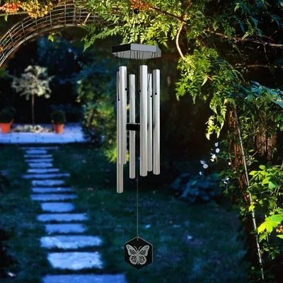 Produktbild von Windspiel handgestimmt, 6 Aluminiumröhren, 83,8 cm, für Garten und Terrasse