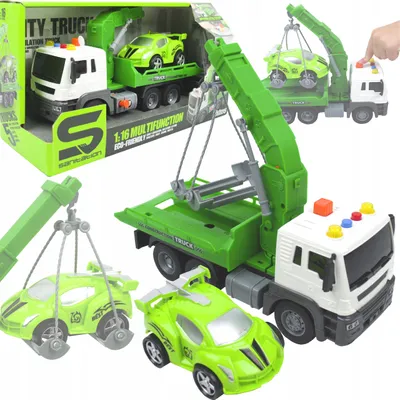 Zdjęcie produktu dla Pomoc Drogowa Zielona Laweta 1:16 Holownik Samochód Światła Dźwięk + Auto
