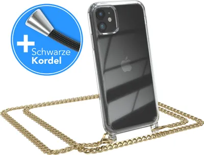Produktbild von EAZY CASE Metall Handykette für Apple iPhone 11, Handyhülle mit Umhängeband, Silikonhülle, Metallkette für Smartphone in Gold