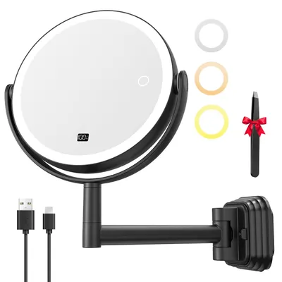 Produktbild von Auxmir Kosmetikspiegel mit Licht, 1X/30X Schminkspiegel Wandmontage – Schwarz