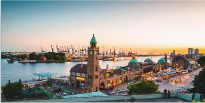 Produktbild von ARTland Wandbild Alu für Innen & Outdoor Hamburg Hafen und Landungsbrücken Größe: 150x75 cm
