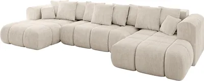 Produktbild von ALTDECOR Ecksofa in U-Form mit Schlaffunktion und Bettkasten CLOUD-U-v1 405x185x90 Beige - Corner Sofa Bett Eckcouch Couch L-Form Schlafcouch Ausziehbar Wohnlandschaft Schlafsofa Cauchsofa