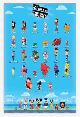 Image de Crossy Road - Poster - Crossy Characters + cadre amovible, Shinsuke® Maxi MDF blanc, vitre acrylique