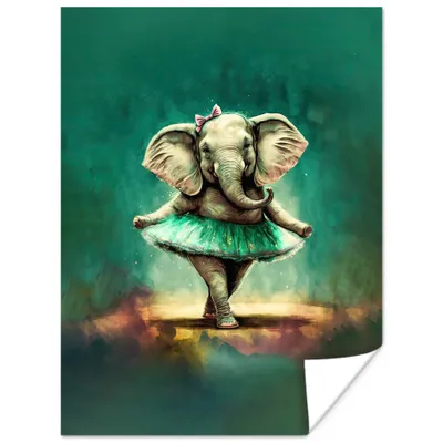 Produktbild von MuchoWow® Poster Elefant - Ballerina - Farbe - Schleife - Porträt 90x120 cm - Wohnzimmer