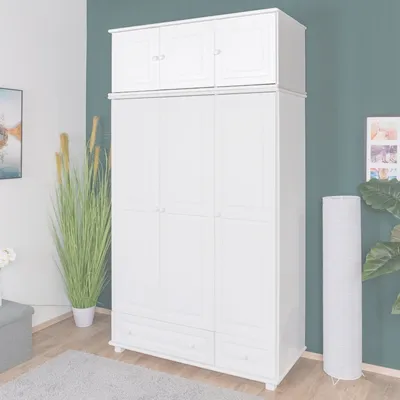 Produktbild von Weißer Schrankaufsatz aus Kiefer mit 3 Türen, 50 cm hoch, 133 cm breit, 60 cm tief