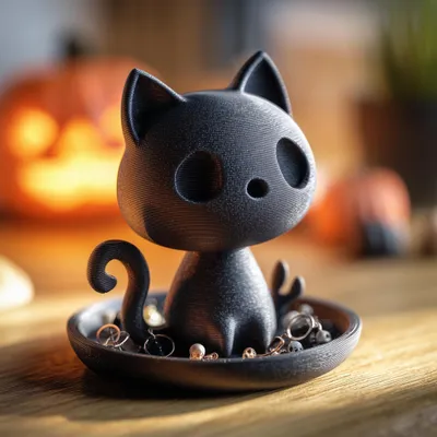 Image de Organisateur à bijoux imprimé en 3D avec un motif de chat – Dimensions : 13 cm