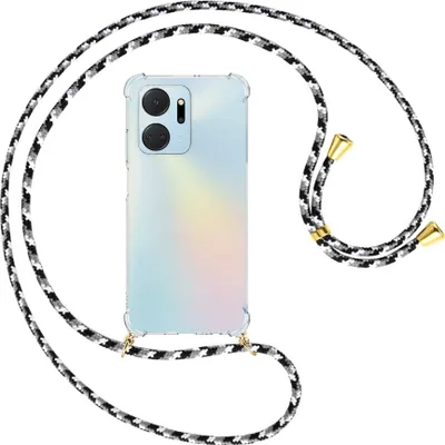 Produktbild von Handykette Backcover-Schutzhülle mit Band (Metall goldfarben) für Honor X7a (6.75'') - schwarz/grau/weiß