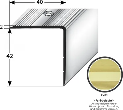 Produktbild von Treppenkante "Forli", Treppenkantenprofil / Winkelprofil (Größe 40 mm x 42 mm) aus Aluminium eloxiert, gebohrt, von Auer Metall-goldfarbig-1000