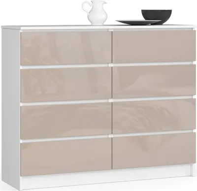 Image de Akord Commode De Rangement À Tiroirs Blanc/Capuccino Brillant 120X40X99