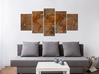 Produktbild von Akustikbild Weltkarte Abstrakt 200x100 cm Bilder Akustikschaum Hochleistungsschallabsorber Schallschutz Leinwand 5 tlg Wandbild Raumakustik Schalldämmung k-A-0081-b-n