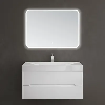 Image de doporro Meuble de Salle de Bain Suspendus Blanc 100x48x56cm Ensemble de 3 Pièces Meuble avec Lavabo et Miroir Design Yoga-Lackier