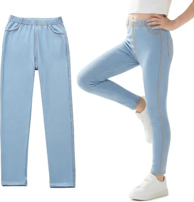 Produktbild von Mädchen Leggings 6 bis 13 Jahre, Jeansoptik, hohe Taille, mit Taschen für Schule