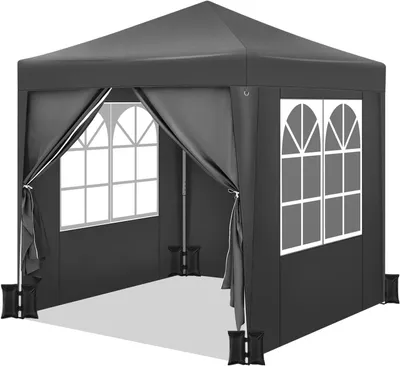 Produktbild von WOLTU Pavillon faltbar 2x2m mit 4 Seitenteilen und 4 Sandsäcke, UPF 50+ UV Schutz, höhenverstellbar : Anthrazit Farbe: Anthrazit