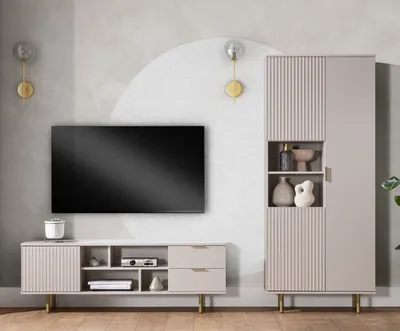 Produktbild von Marmex Möbel Wohnzimmer-Set NUBIA SET 06 cashmere TV-Wand-Set Lowboard Standregal Regal, (2-St)