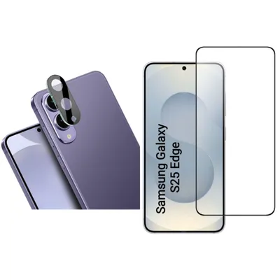 Produktbild von CLM-Tech 2er Set Schutzfolie kompatibel mit Samsung Galaxy S25 Edge - 1X Panzerfolie + 1X Kameraschutz Kameraglas Panzerglas Displayschutz 9H Glas Displayfolie Schutzglas - Unterstützt Fingerabdruck-ID - Folie kristallklar