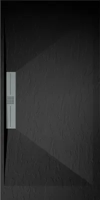 Produktbild von Mineralguss-Duschwanne extra flach EDIS Schieferoptik SCHWARZ 90x200 cm Edelstahl in chrom Ablaufschutz in Chrom