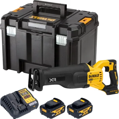 Zdjęcie produktu dla Akumulatorowa pilarka szablasta DeWalt DCS 386 M2T 18 V bezszczotkowa + 2x akumulator 4,0 Ah + ładowarka + TSTAK