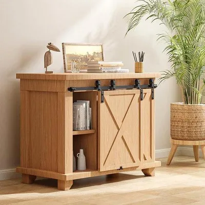 Image de Kit de mini-porte coulissante pour porte double en bois avec une course de 1372 cm pour les roulettes. Convient au système bypass.