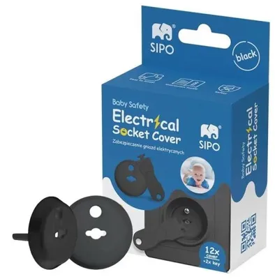 Produktbild von Sipo Schutzabdeckungen für Steckdosen, Set mit 12 Stück + 2 Schlüssel, SCHWARZ