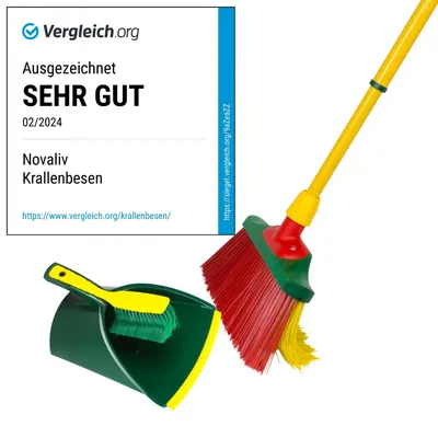 Produktbild von Novaliv Krallenbesen Set 30 cm Holz mit Teleskopstiel gebogenen Borsten Gartenbesen Straßenbesen Kehrbesen Laubbesen (1, Krallenfeger + Kehrschaufel Set Krallenhandfeger)