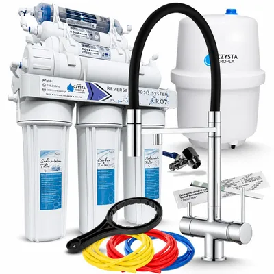 Produktbild von Wasserfilter Set RO7 mit 3-Wege Küchenarmatur HighFlex Chrom, 7-stufige Umkehrosmose, Mineralisierung