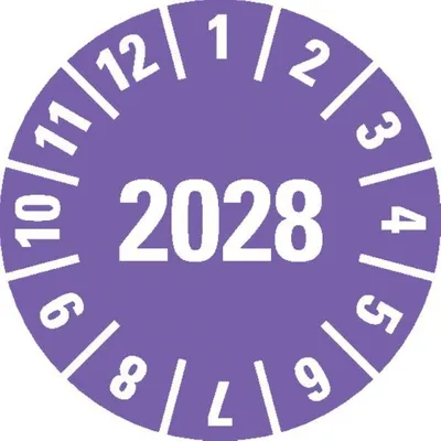 Produktbild von Dreifke® Jahresprüfplakette 2028, violett, Dokumentenfolie, Ø 30mm, 500 Stk.