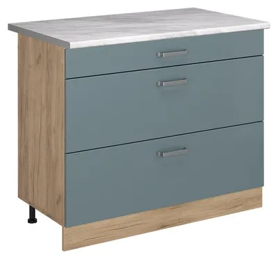 Imagen del producto de Mueble bajo de cocina Vicco R-Line Gris azulado/Roble dorado 100 cm encimera Mármol, Model 71642
