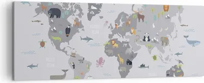 Produktbild von Bild auf Leinwand - Leinwandbild - Einteilig - Karte die Welt Kontinente - 140x50cm - Wand Bild - Wanddeko - Wandbilder - Leinwanddruck - Bilder - Wanddekoration - Leinwand bilder - AB140x50-5033