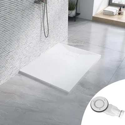 Produktbild von 100 x 80 cm Duschwanne Duschwannen-Set SMC Duschtasse Weiß mit Ablaufgarnitur Rechteck Brausewanne