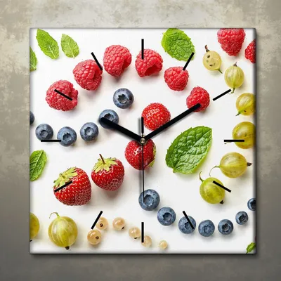Produktbild von Wohnzimmer Leinwand Uhr Geräuschlos Küche 30x30 Weiße, Früchte, Motive, schwarze Zeiger