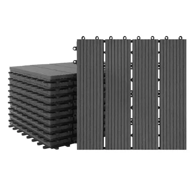 Zdjęcie produktu dla TRMLBE 11x Płytki tarasowe i balkonowe WPC Płytki ogrodowe Wood Optic z możliwością montażu Łącznie ok. 1m² (30x30cm/szt., antracyt)